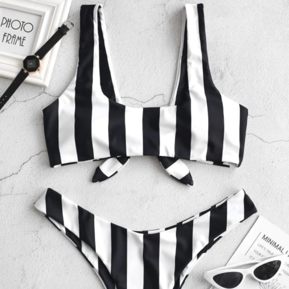 Striped Black & White Bikini